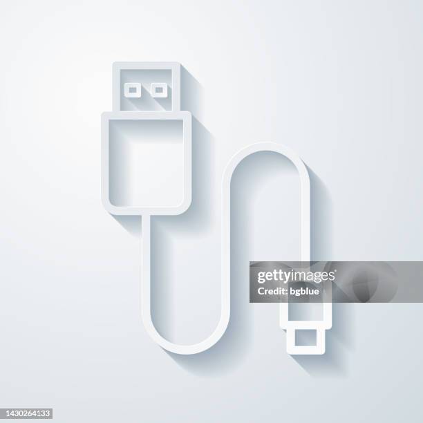 usb cable. icon with paper cut effect on blank background - ethernet cable white stock illustrations