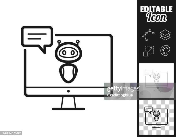 desktop computer with chatbot. icon for design. easily editable - service desk stock illustrations