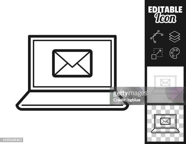 laptop with email message. icon for design. easily editable - kleurenverloop stock illustrations