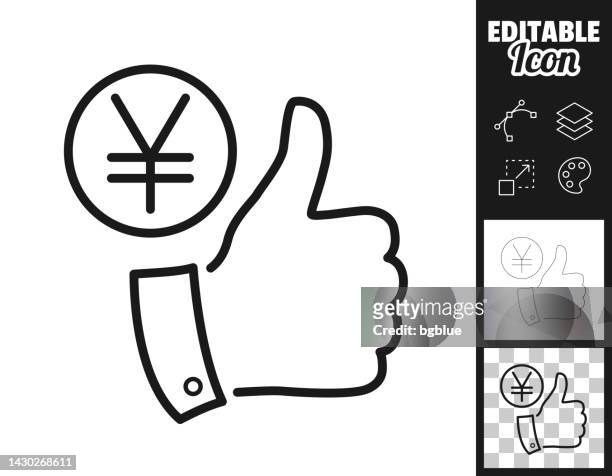 stockillustraties, clipart, cartoons en iconen met yen coin with thumbs up. icon for design. easily editable - thumbs up