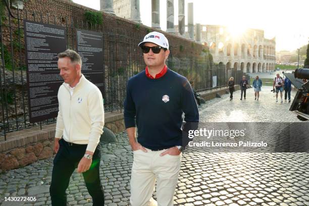 Team Captains Luke Donald of England and Zach Johnson of The United States arrive at the Colosseum during the Ryder Cup 2023 Year to Go Media Event...