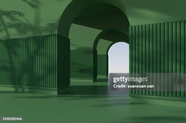 3d rendering exhibition background - arches stock-fotos und bilder