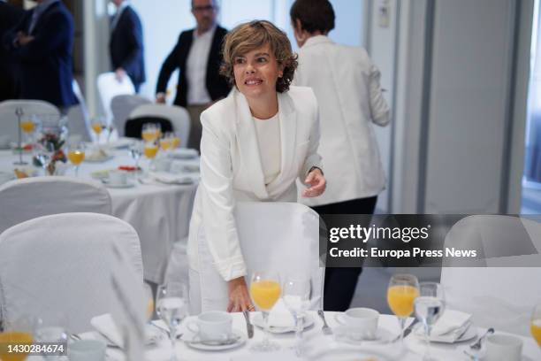 Former Deputy Prime Minister Soraya Saenz de Santamaria, during the second meeting of 'El Mundo', at the Westin Palace Hotel, on October 4 in Madrid,...