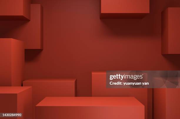 3d rendering illustration exhibition background - red pedestal stock pictures, royalty-free photos & images