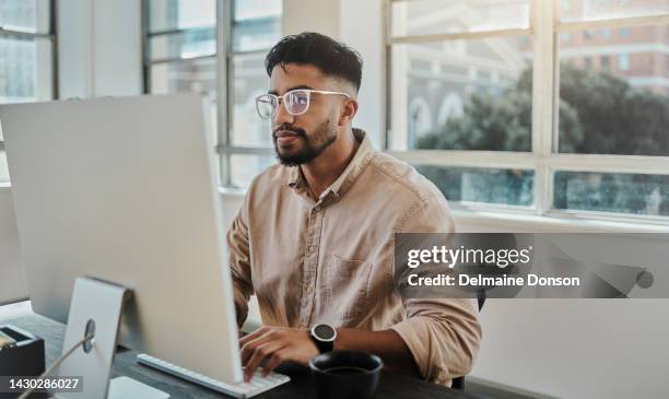 information technology businessman working on computer in office for digital app, software development or website ux ui design. young graphic designer with coding project or online company management - e mail stock pictures, royalty-free photos & images