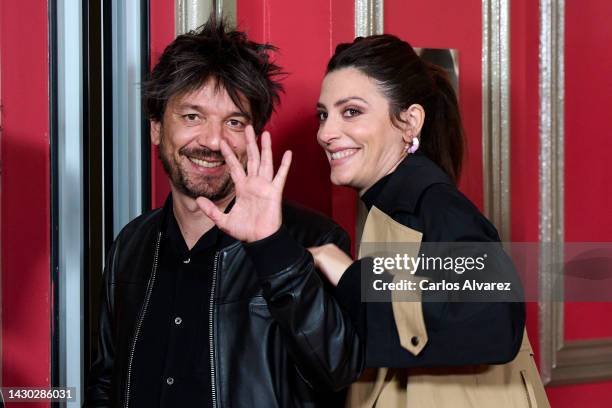 Director Oriol Paulo and actress Barbara Lennie attend the "Los Renglones Torcidos De Dios" photocall at the Palace Hotel on October 04, 2022 in...