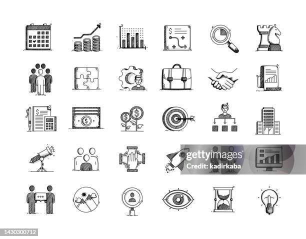 stockillustraties, clipart, cartoons en iconen met business planning hand drawn vector doodle line icon set" - tekenen