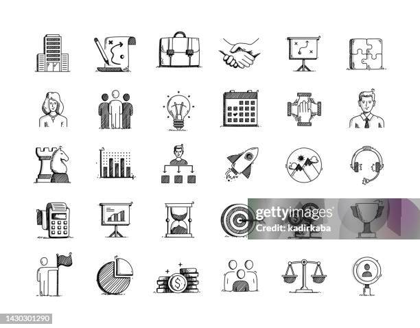 bildbanksillustrationer, clip art samt tecknat material och ikoner med business hand drawn vector doodle line icon set - prisutdelning