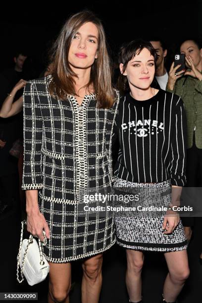 Charlotte Casiraghi and Kristen Stewart attend the Chanel Womenswear Spring/Summer 2023 show as part of Paris Fashion Week on October 04, 2022 in...