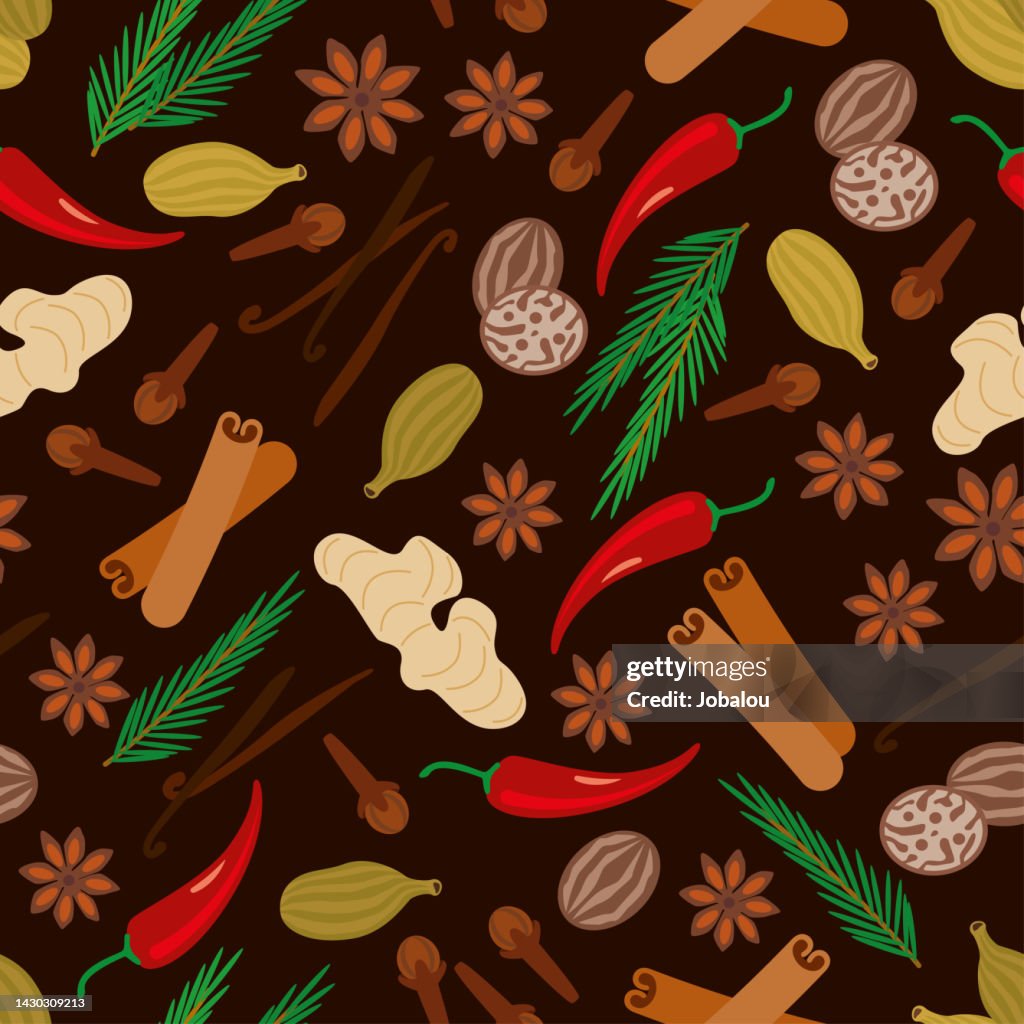 Herbs and Spices Seamless Background Pattern