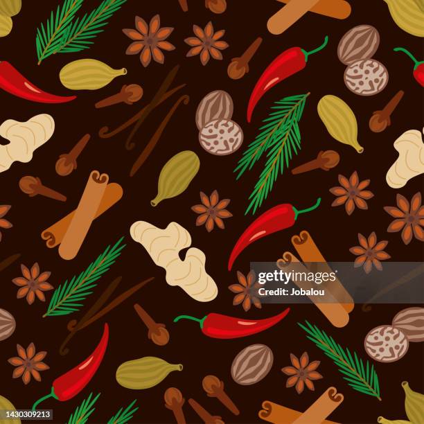 herbs and spices seamless background pattern - spice stock illustrations