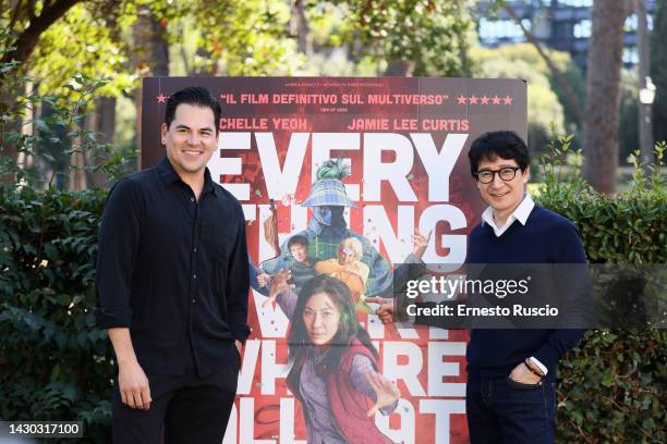 Jonathan Wang and Jonathan Ke Huy Quan attend the photocall of the movie "Everything, Everywhere, All At Once" on October 04, 2022 in Rome, Italy.