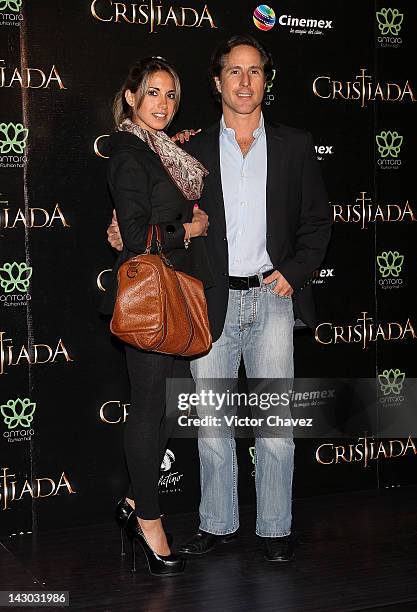 Raquel Alec and champ racer Mario Dominguez attend the "For Greater Glory " Mexico City Premiere at Cinemex Antara Polanco on April 17, 2012 in...