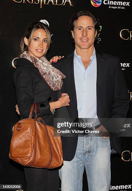 Raquel Alec and champ racer Mario Dominguez attend the "For Greater Glory " Mexico City Premiere at Cinemex Antara Polanco on April 17, 2012 in...