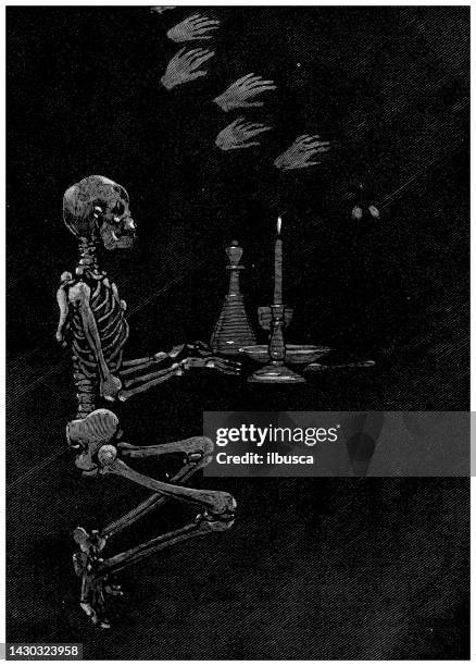 antique illustration: magic trick apparition - negative photo illusion stock illustrations