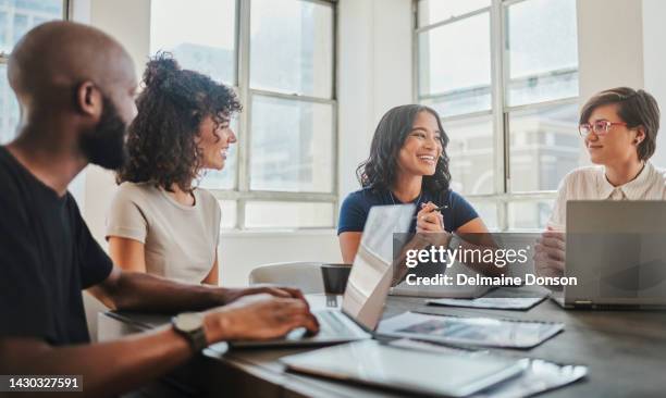 creative and advertising business meeting with collaboration, teamwork and communication from team. support, strategy and social media marketing people working with advertising data, graph and chart - media strategy stock pictures, royalty-free photos & images