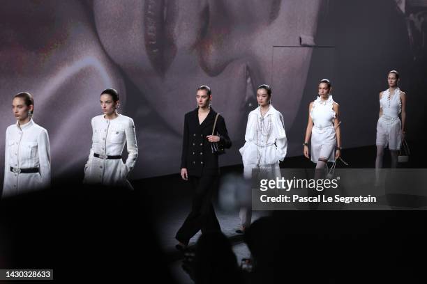 Models walk the runway during the Chanel Womenswear Spring/Summer 2023 show as part of Paris Fashion Week on October 04, 2022 in Paris, France.