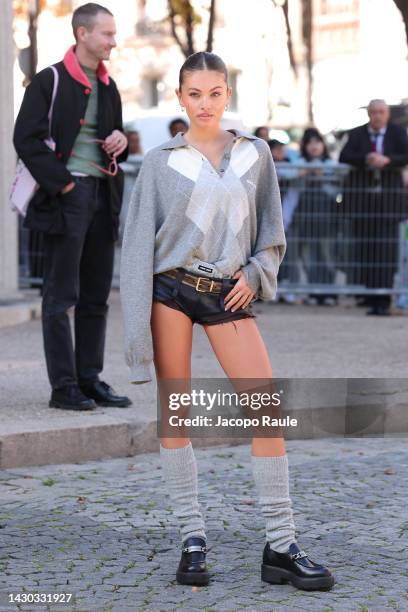 Thylane Blondeau attends the Miu Miu Womenswear Spring/Summer 2023 show as part of Paris Fashion Week on October 04, 2022 in Paris, France.