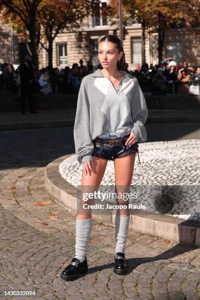 Thylane Blondeau attends the Miu Miu Womenswear Spring/Summer 2023 show as part of Paris Fashion Week on October 04, 2022 in Paris, France.