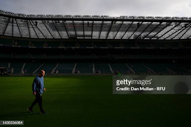 Eddie Jones, Head Coach of England looks on during a training session at Twickenham Stadium on October 04, 2022 in London, England.