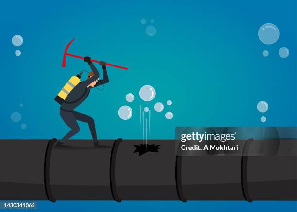 nord stream und gasleck. - burst pipe stock-grafiken, -clipart, -cartoons und -symbole