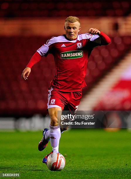 Boro forward Curtis Main in action during the npower Championship match between Middlesbrough and Doncaster Rovers at Riverside Stadium on April 17,...