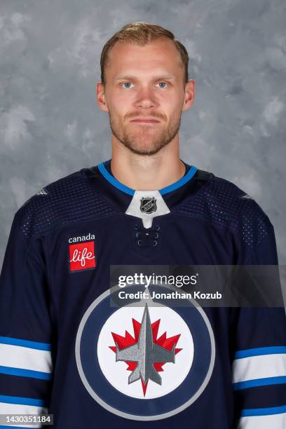Nikolaj Ehlers of the Winnipeg Jets poses for his official headshot for the 2022-2023 season on September 21, 2022 at Bell MTS Iceplex in Winnipeg,...