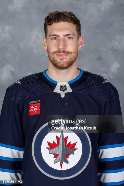 Pierre-Luc Dubois of the Winnipeg Jets poses for his official headshot for the 2022-2023 season on September 21, 2022 at Bell MTS Iceplex in...