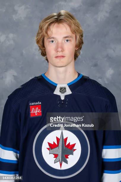 Chaz Lucius of the Winnipeg Jets poses for his official headshot for the 2022-2023 season on September 21, 2022 at Bell MTS Iceplex in Winnipeg,...