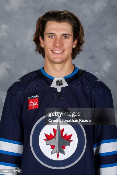 Morgan Barron of the Winnipeg Jets poses for his official headshot for the 2022-2023 season on September 21, 2022 at Bell MTS Iceplex in Winnipeg,...