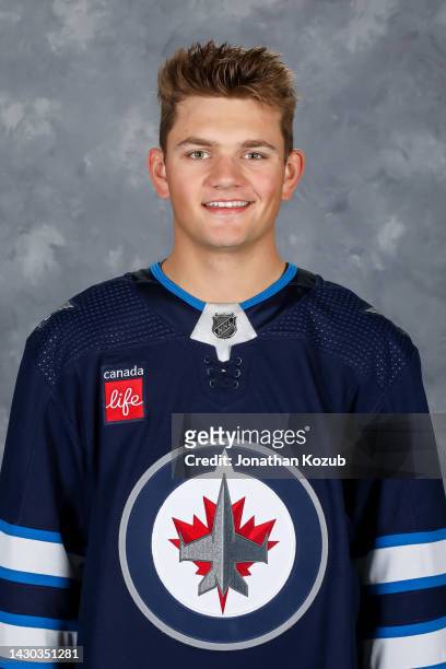 Cole Perfetti of the Winnipeg Jets poses for his official headshot for the 2022-2023 season on September 21, 2022 at Bell MTS Iceplex in Winnipeg,...