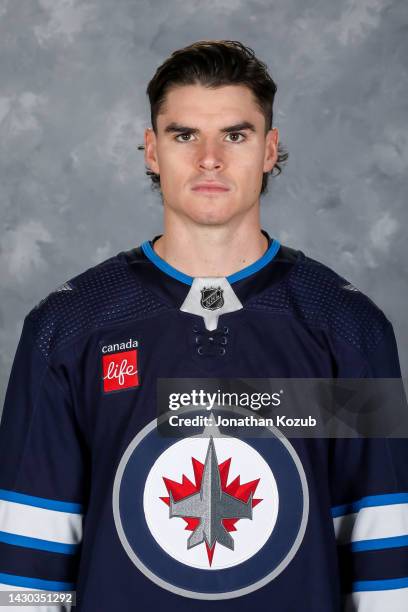 Jeff Malott of the Winnipeg Jets poses for his official headshot for the 2022-2023 season on September 21, 2022 at Bell MTS Iceplex in Winnipeg,...