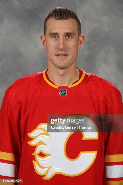 Michael Stone of the Calgary Flames poses for his official headshot for the 2022-2023 season on September 21, 2022 at Winsport in Calgary, Alberta,...