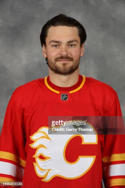 Rasmus Andersson of the Calgary Flames poses for his official headshot for the 2022-2023 season on September 21, 2022 at Winsport in Calgary,...