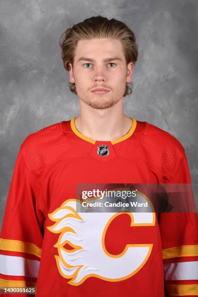 Connor Zary of the Calgary Flames poses for his official headshot for the 2022-2023 season on September 14, 2022 at Winsport in Calgary, Alberta,...