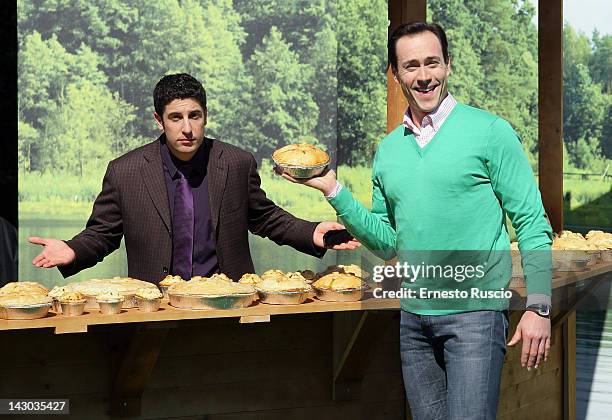 Jason Biggs and Chris Klein attend the 'American Reunion' photocall at La Casa Del Cinema on April 18, 2012 in Rome, Italy.