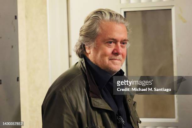 Former advisor to former President Donald Trump Steve Bannon leaves after a court appearance at NYS Supreme Court on October 04, 2022 in New York...
