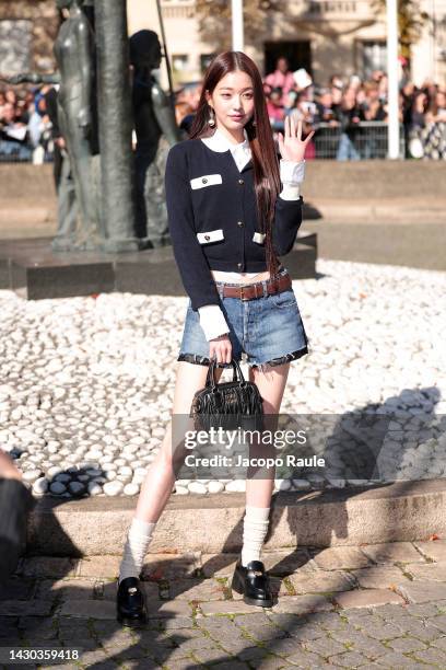 Jang Won-Young aka Wonyoung attends the Miu Miu Womenswear Spring/Summer 2023 show as part of Paris Fashion Week on October 04, 2022 in Paris, France.