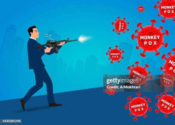 man dealing with monkey pox contamination. - machine gun stock illustrations