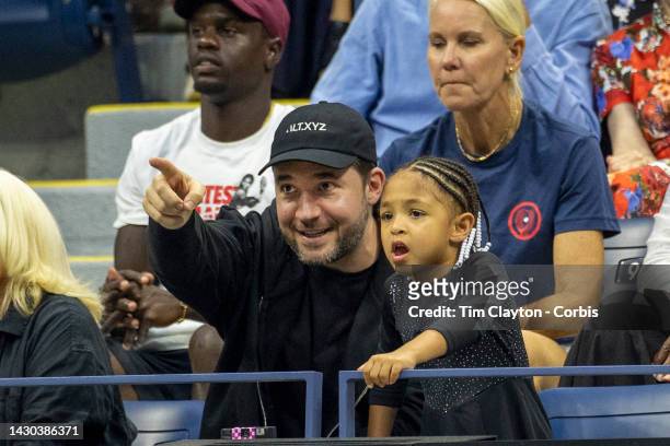 Williams'sWilliams daughter Alexis Olympia Ohanian Jr and husband Alexis Ohanian in her team box during the Serena Williams of the United States...