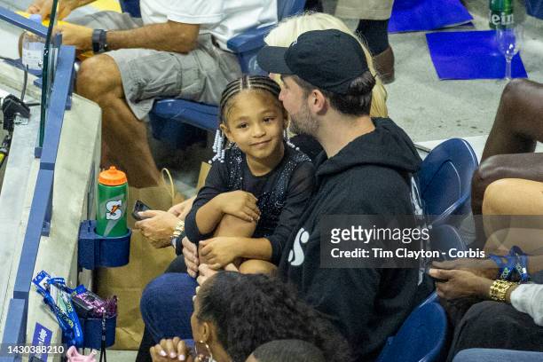 August 29: Serena Williams's daughter Alexis Olympia Ohanian Jr and husband Alexis Ohanian in her team box during the Serena Williams of the United...