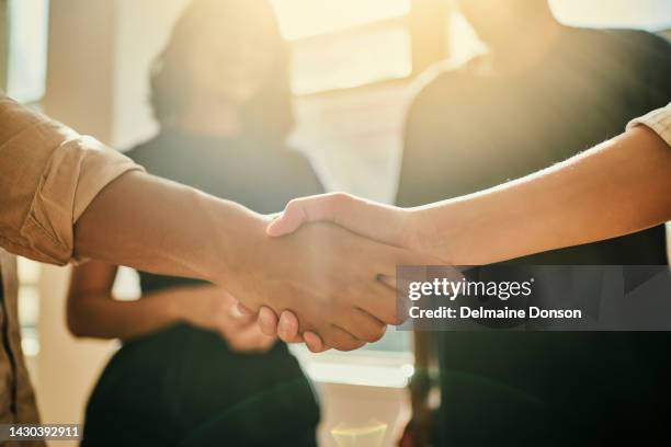 welcome handshake, business meeting and consulting contract deal, thank you and partnership collaboration in office. shake hands for team promotion, hr opportunity and support in b2b sales success - thank-you stock pictures, royalty-free photos & images