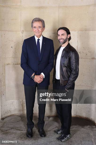 Bernard Arnault and designer Nicolas Ghesquière pose backstage after the Louis Vuitton Womenswear Spring/Summer 2023 show as part of Paris Fashion...
