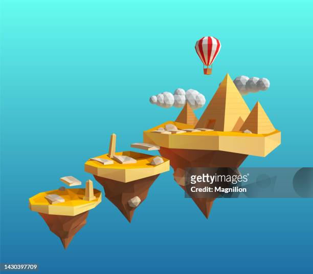 空飛ぶ島のエジプトのピラミッド、ゲームコンセプト - top prospects game点のイラスト素材／クリップアート素材／マンガ素材／アイコン素材