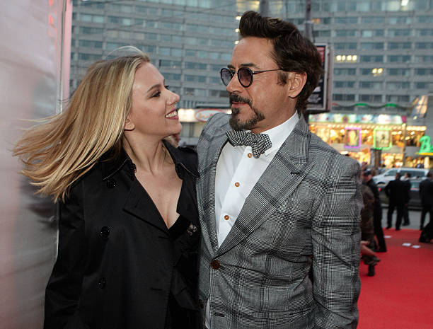 Scarlett Johansson and Robert Downey Jr. Attend the Russian Premiere of 'Marvel's The Avengers' held at Oktyabr cinema on April 17, 2012 in Moscow,...