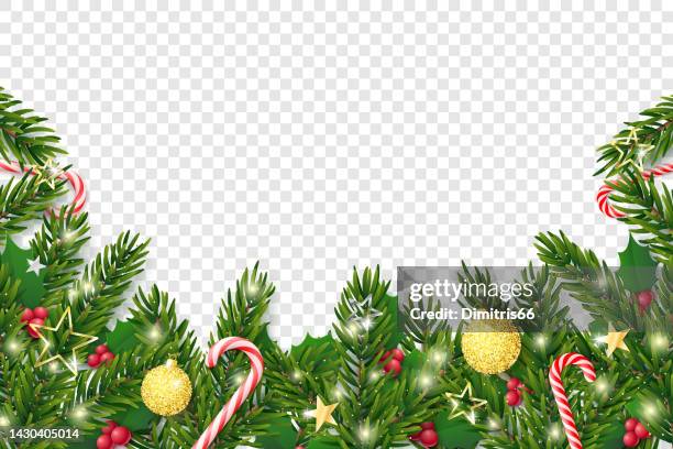 stockillustraties, clipart, cartoons en iconen met christmas and new year template. fir tree with christmas realistic ornaments - slingers