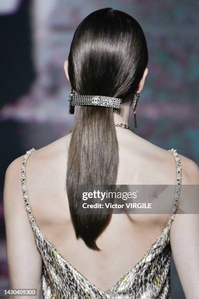 Model walks the runway during the Chanel Ready to Wear Spring/Summer 2023 fashion show as part of the Paris Fashion Week on October 4, 2022 in Paris,...