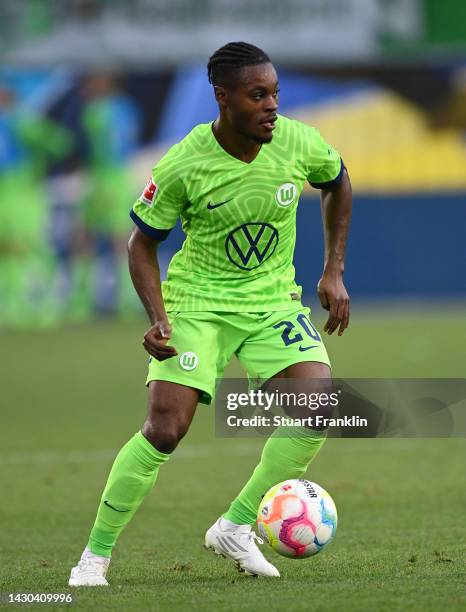 Ridle Baku of Wolfsburg in action during the Bundesliga match between VfL Wolfsburg and VfB Stuttgart at Volkswagen Arena on October 01, 2022 in...