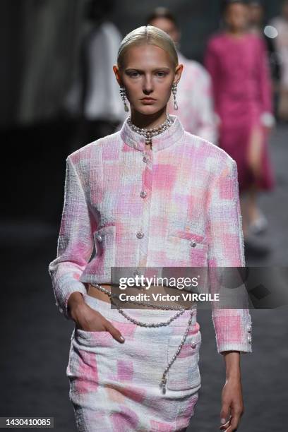 Model walks the runway during the Chanel Ready to Wear Spring/Summer 2023 fashion show as part of the Paris Fashion Week on October 4, 2022 in Paris,...