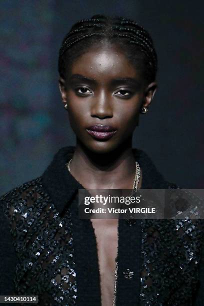 Model walks the runway during the Chanel Ready to Wear Spring/Summer 2023 fashion show as part of the Paris Fashion Week on October 4, 2022 in Paris,...
